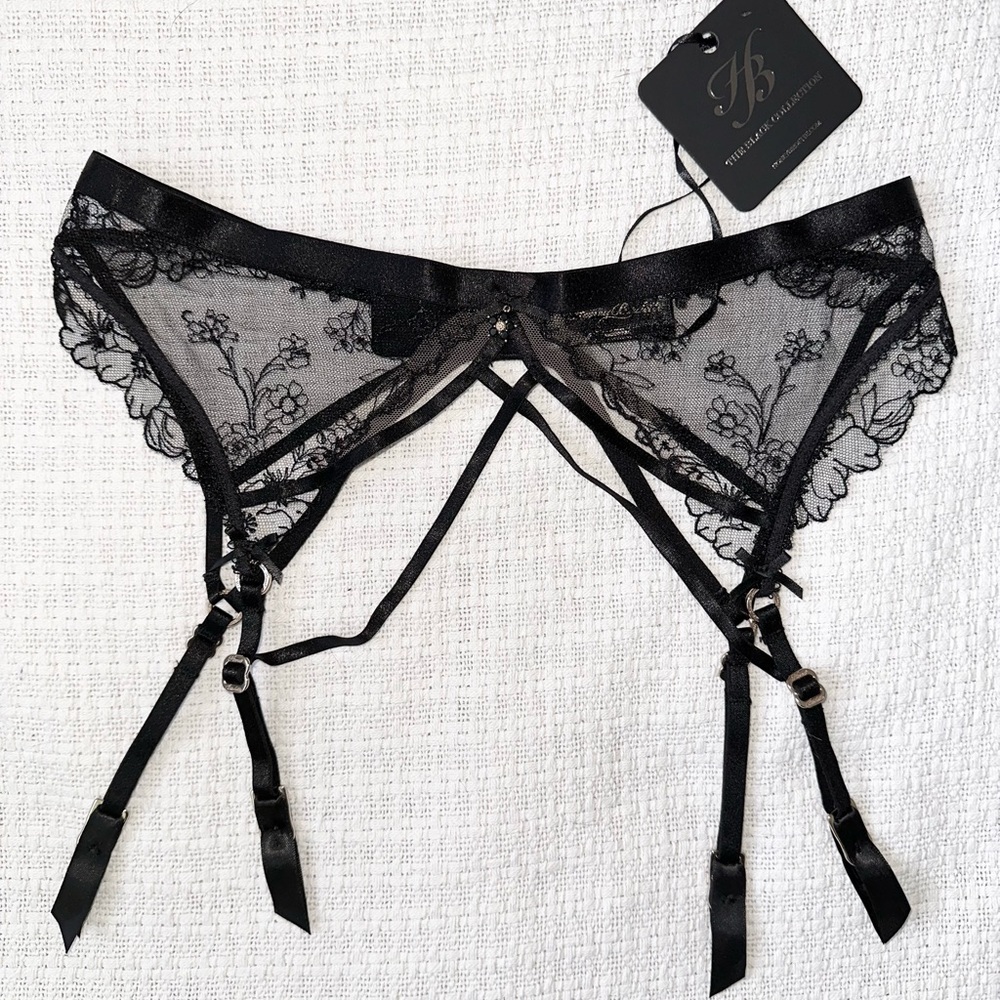 HONEY BIRDETTE Emma black lace suspender garter belt XS